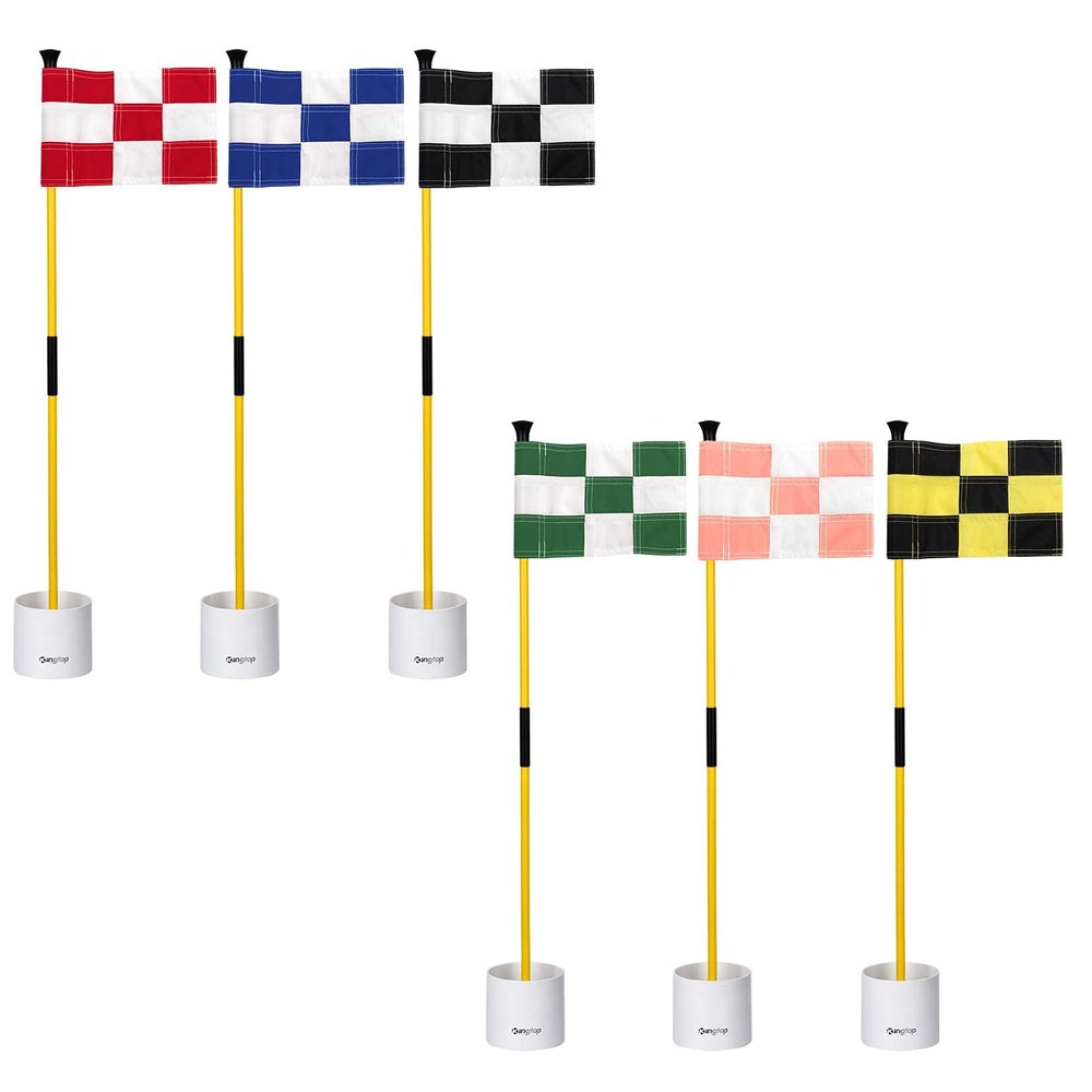 KINGTOP Golf Flagstick Mini, Putting Green Flag for Yard, 3 Feet Flagpole 2-Section Design, Golf Pin Flags Hole Cup Set, 4" Putting Cup, 6-Pack