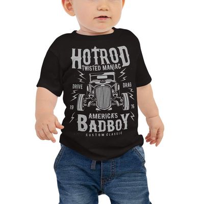 Hotrod Vintage Antique Drag Car Baby Jersey Short Sleeve Tee Black