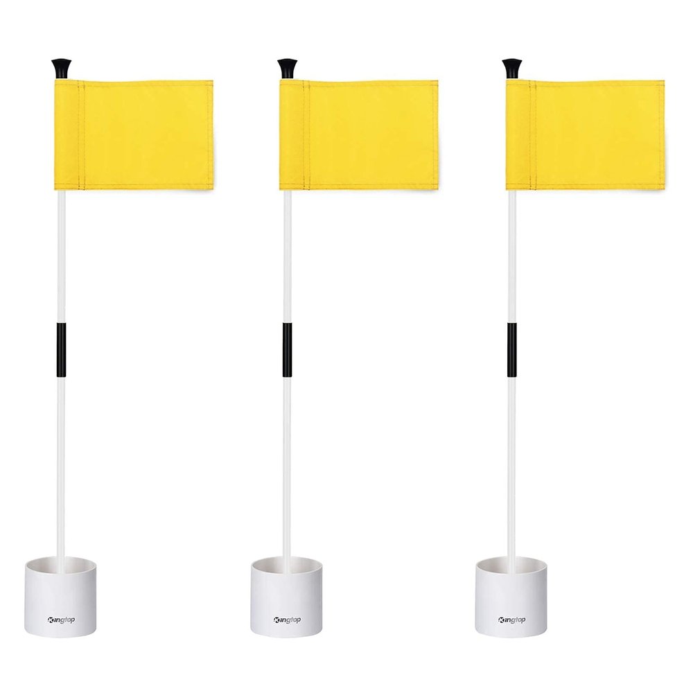 KINGTOP Golf Flagstick Mini, Putting Green Flag for Yard, 3 Feet Flagpole 2-Section Design, Golf Pin Flags Hole Cup Set, 4" Putting Cup, 3-Pack