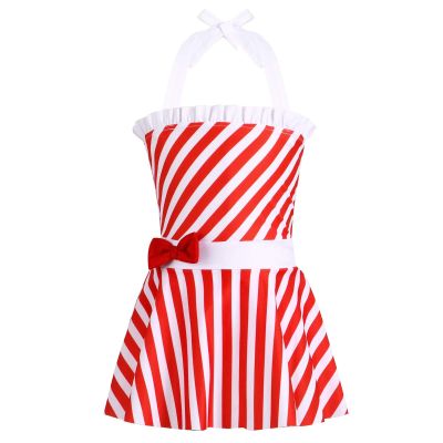 Hansber Infant Baby Girls Halter Ruffle Stripe Print Tutu Skirt with Briefs Swimsuit Bathing Suit Red&White Stripe 2-3