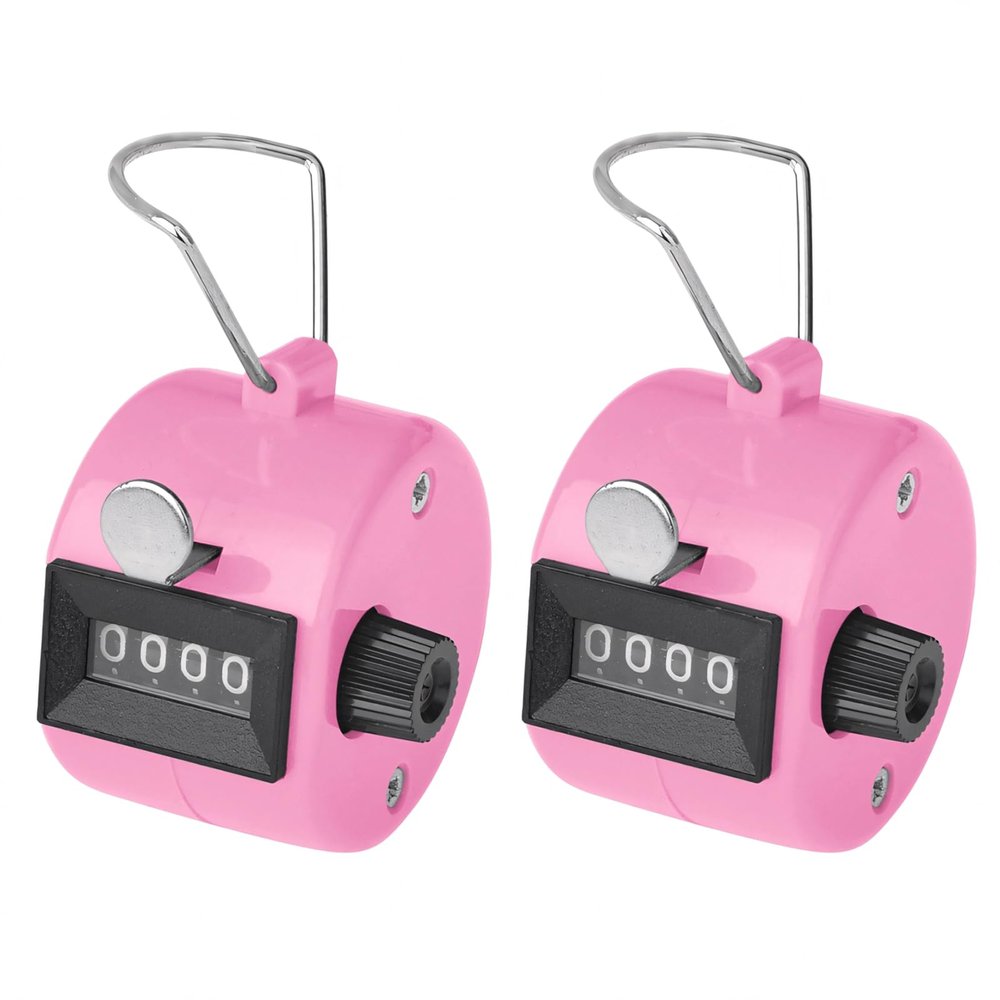 TopTie 2 PCS Clicker Counters, Plastic Mechanical Number Pitch Counters, 4-Digit Tally Counters for Sports Events - Pink