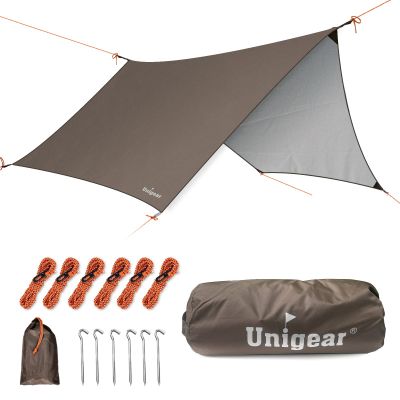 Unigear Hexagon Hammock Rain Fly,15x14FT/12x10FT Multifunctional Waterproof Camping Tarp,Lightweight and Compact Tent Tarp for Backpacking, Hiking, Traveling (Brown, 15 x 14 ft)