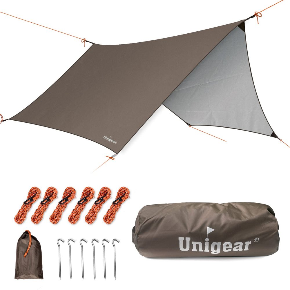 Unigear Hexagon Hammock Rain Fly,15x14FT/12x10FT Multifunctional Waterproof Camping Tarp,Lightweight and Compact Tent Tarp for Backpacking, Hiking, Traveling (Brown, 15 x 14 ft)