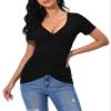 Afibi Women Deep V Neck Low Cut Short Sleeve Slim Shirt Tee Top Blouse (X-Large, A-Black) view 4