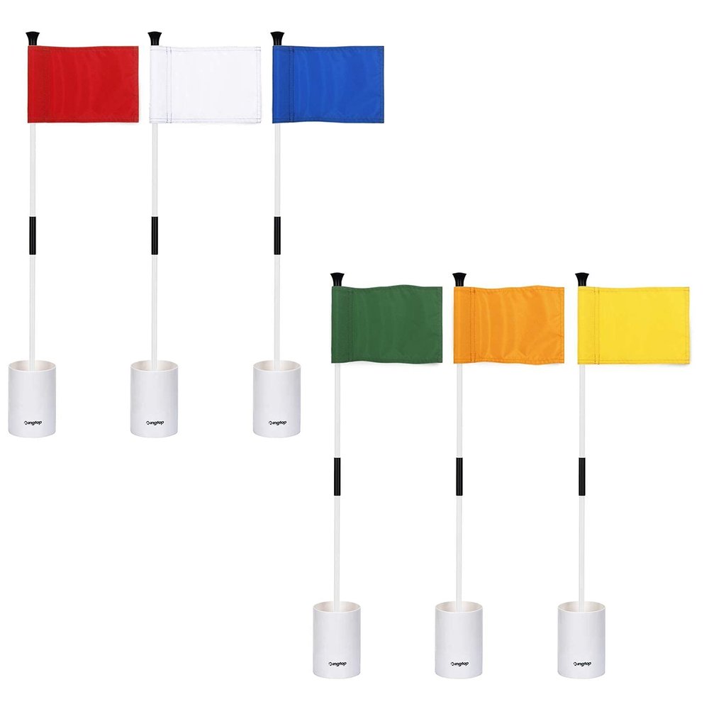 KINGTOP Golf Flagstick Mini, Putting Green Flag for Yard, 3 Feet Flagpole 2-Section Design, Golf Pin Flags Hole Cup Set, 6" Putting Cup, 6-Pack