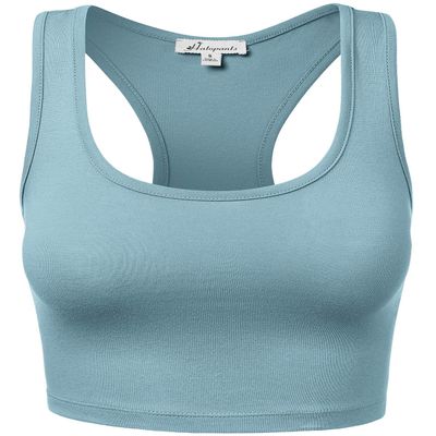 HATOPANTS Sleeveless Racerback Crop Tank Top Camisole Backless Scoop Neck Shirts BLUGRY M
