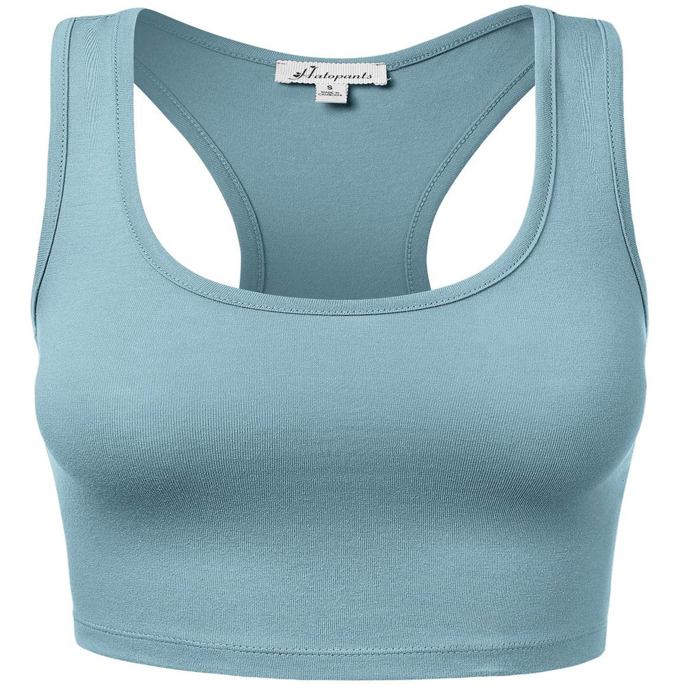 HATOPANTS Sleeveless Racerback Crop Tank Top Camisole Backless Scoop Neck Shirts BLUGRY M