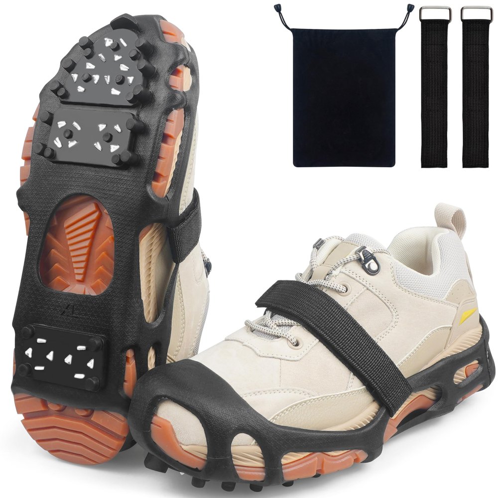 Crampons Ice Cleats Snow Traction Cleats for Shoes and Boots Walk Traction Cleats Ice Grippers Anti-Slip 28 Steel Shoe Spikes for Snow and Ice Stretch Rubber Footwear M