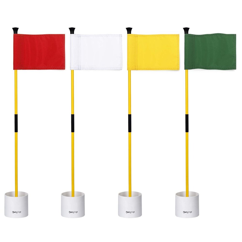 KINGTOP Golf Flagstick Mini, Putting Green Flag for Yard, 3 Feet Flagpole 2-Section Design, Golf Pin Flags Hole Cup Set, 4" Putting Cup, 4-Pack