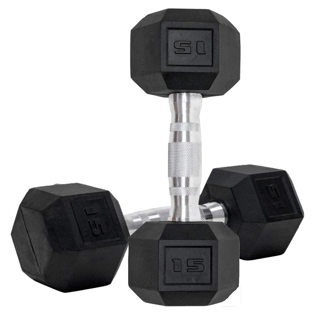 Dumbbells Set of 2 Hex Rubber Encased Dumbbells, Weights Dumbbells Set with Metal Handle for Exercise and Fitness (15 lb, Pair)
