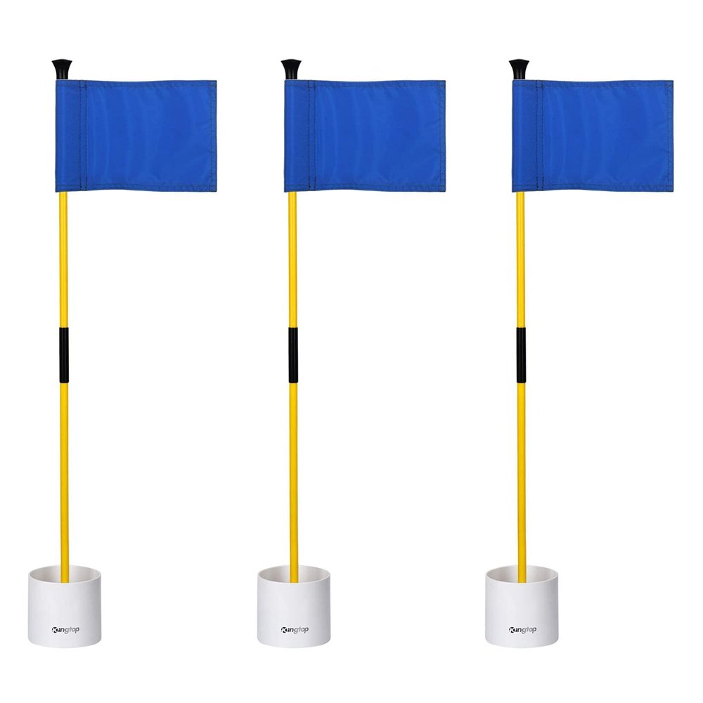 KINGTOP Golf Flagstick Mini, Putting Green Flag for Yard, 3 Feet Flagpole 2-Section Design, Golf Pin Flags Hole Cup Set, 4" Putting Cup, 3-Pack