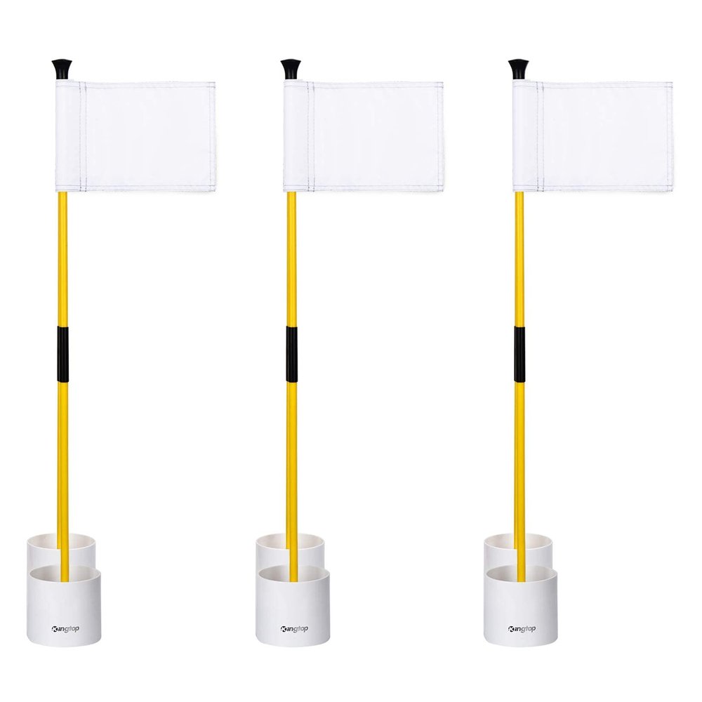 KINGTOP Golf Flagstick Mini, Putting Green Flag for Yard, 3 Feet Flagpole 2-Section Design, Golf Pin Flags Hole Cup Set, 4" Putting Cup, 3-Pack