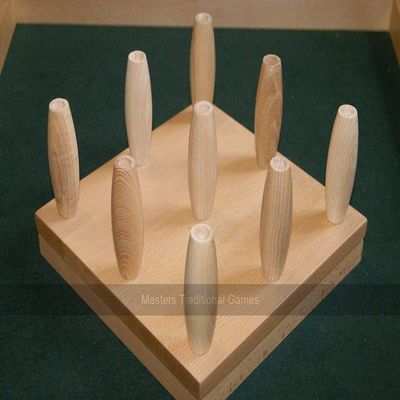 Masters Traditional Games Set of 9 Beech 10cm Bar Skittles Pins with Locating Hole, Wax Finished