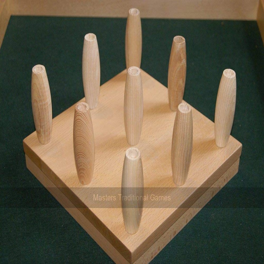 Masters Traditional Games Set of 9 Beech 10cm Bar Skittles Pins with Locating Hole, Wax Finished