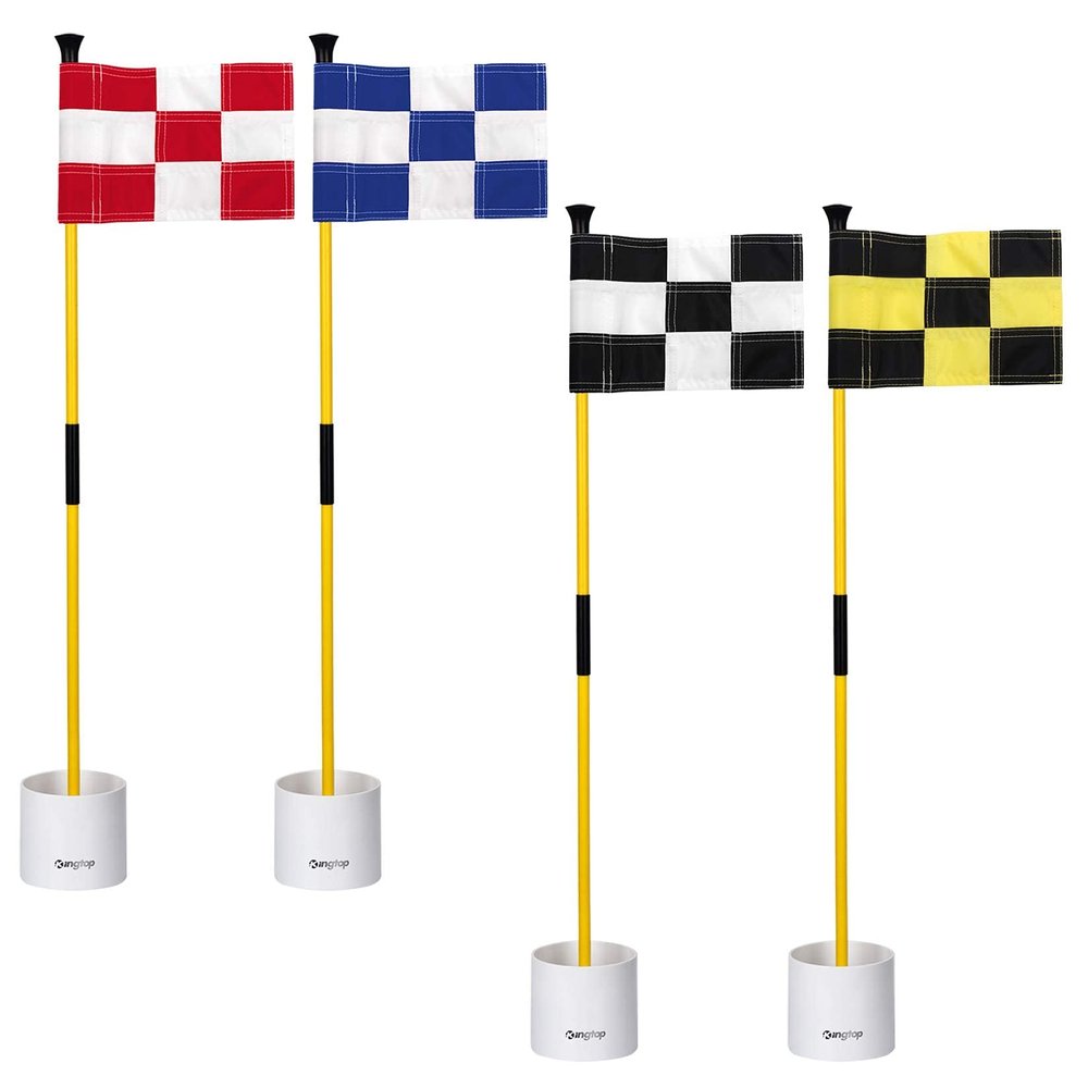 KINGTOP Golf Flagstick Mini, Putting Green Flag for Yard, 3 Feet Flagpole 2-Section Design, Golf Pin Flags Hole Cup Set, 4" Putting Cup, 4-Pack