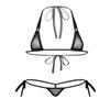 ACSUSS Women's Brazilian Mesh Sheer Extreme Halterneck Micro Bikini Bra Top with G-String Swimsuit 2# Black One Size view 1
