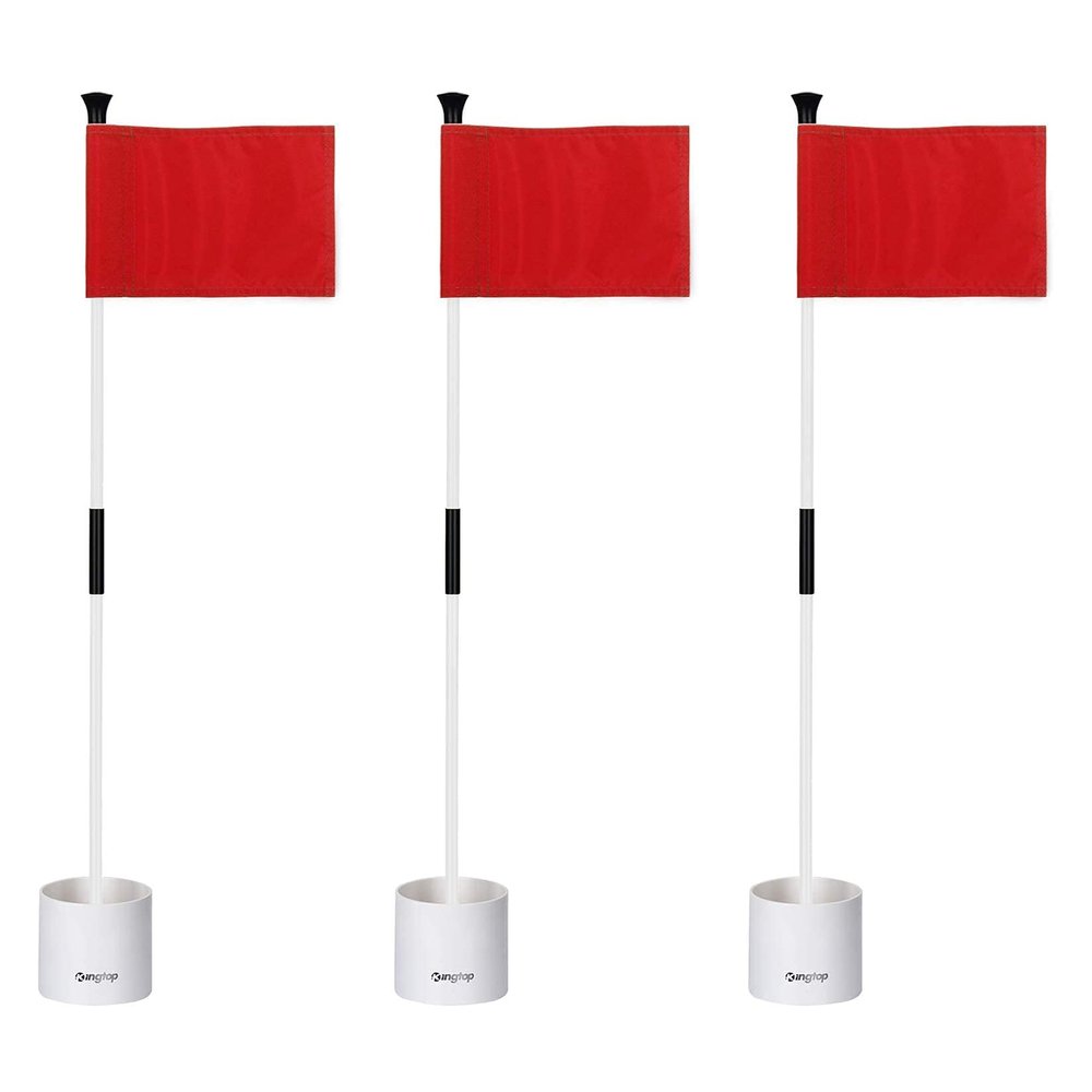 KINGTOP Golf Flagstick Mini, Putting Green Flag for Yard, 3 Feet Flagpole 2-Section Design, Golf Pin Flags Hole Cup Set, 4" Putting Cup, 3-Pack