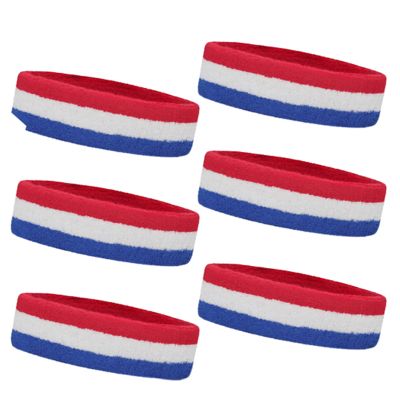 TOPTIE 6 Pieces Sweat Headbands Sport Cotton Terry Cloth Headbands-Red/White/Blue