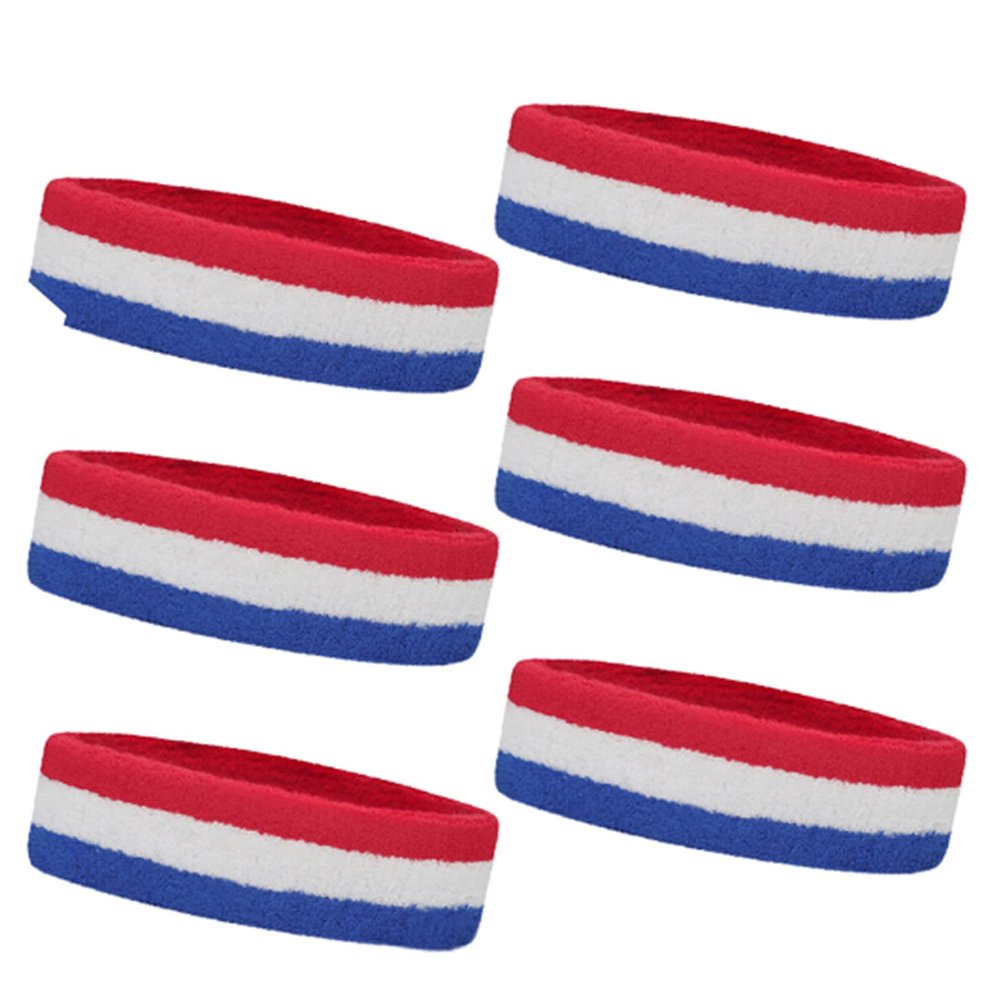 TOPTIE 6 Pieces Sweat Headbands Sport Cotton Terry Cloth Headbands-Red/White/Blue