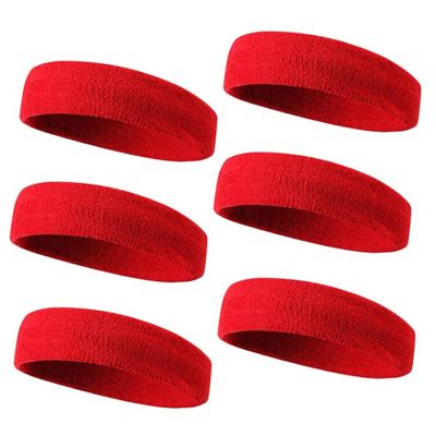 TOPTIE 6 Pieces Sweat Headbands Sport Cotton Terry Cloth Headbands-Red