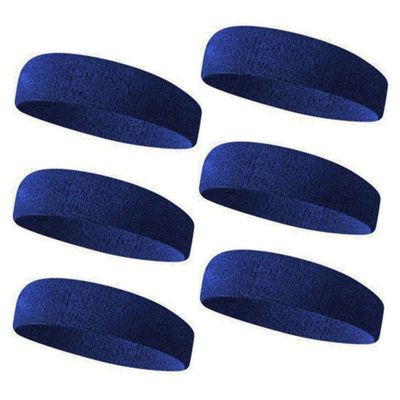 TOPTIE 6 Pieces Sweat Headbands Sport Cotton Terry Cloth Headbands-Navy