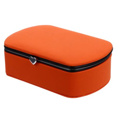Cabilock Portable Jewelry Box Leather with Mirror Mini Storage Box Trinket Keepsake Storage Organizer for Ring Bracelet Necklace Earrings Orange