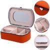 Cabilock Portable Jewelry Box Leather with Mirror Mini Storage Box Trinket Keepsake Storage Organizer for Ring Bracelet Necklace Earrings Orange view 2