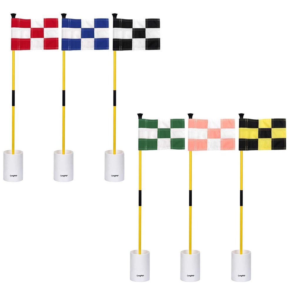 KINGTOP Golf Flagstick Mini, Putting Green Flag for Yard, 3 Feet Flagpole 2-Section Design, Golf Pin Flags Hole Cup Set, 6" Putting Cup, 6-Pack