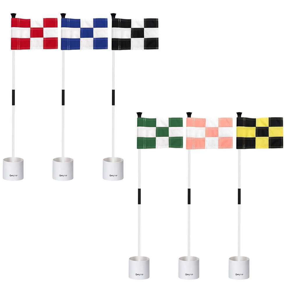 KINGTOP Golf Flagstick Mini, Putting Green Flag for Yard, 3 Feet Flagpole 2-Section Design, Golf Pin Flags Hole Cup Set, 4" Putting Cup, 6-Pack