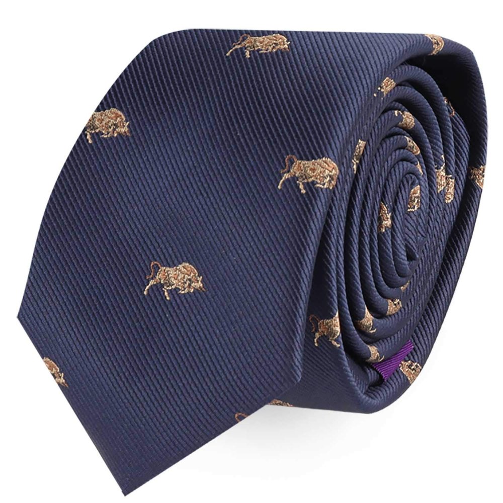AUSCUFFLINKS Raging Bull Tie Mens Necktie Investor Tie | Wolf of Wall Street Bull Present for Him | Groomsmen Wedding Ties | Bull Market Tie (RACING BULL)