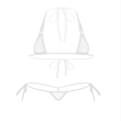 ACSUSS Women's Brazilian Mesh Sheer Extreme Halterneck Micro Bikini Bra Top with G-String Swimsuit 2# White One Size