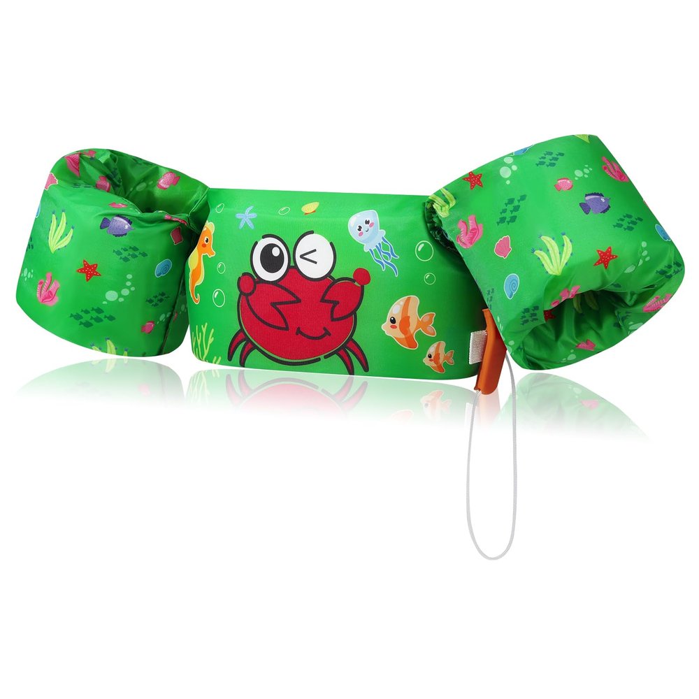 MoKo Swim Arm Band for Kids 20-50lbs, Toddler Swim Vest Cute Cartoon Swimming Wings Pool Floats Sleeve Children Water Sports Learning Swim Training Equipment, Green