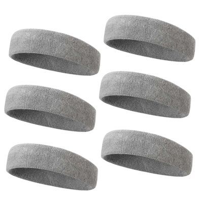 TOPTIE 6 Pieces Sweat Headbands Sport Cotton Terry Cloth Headbands-Grey