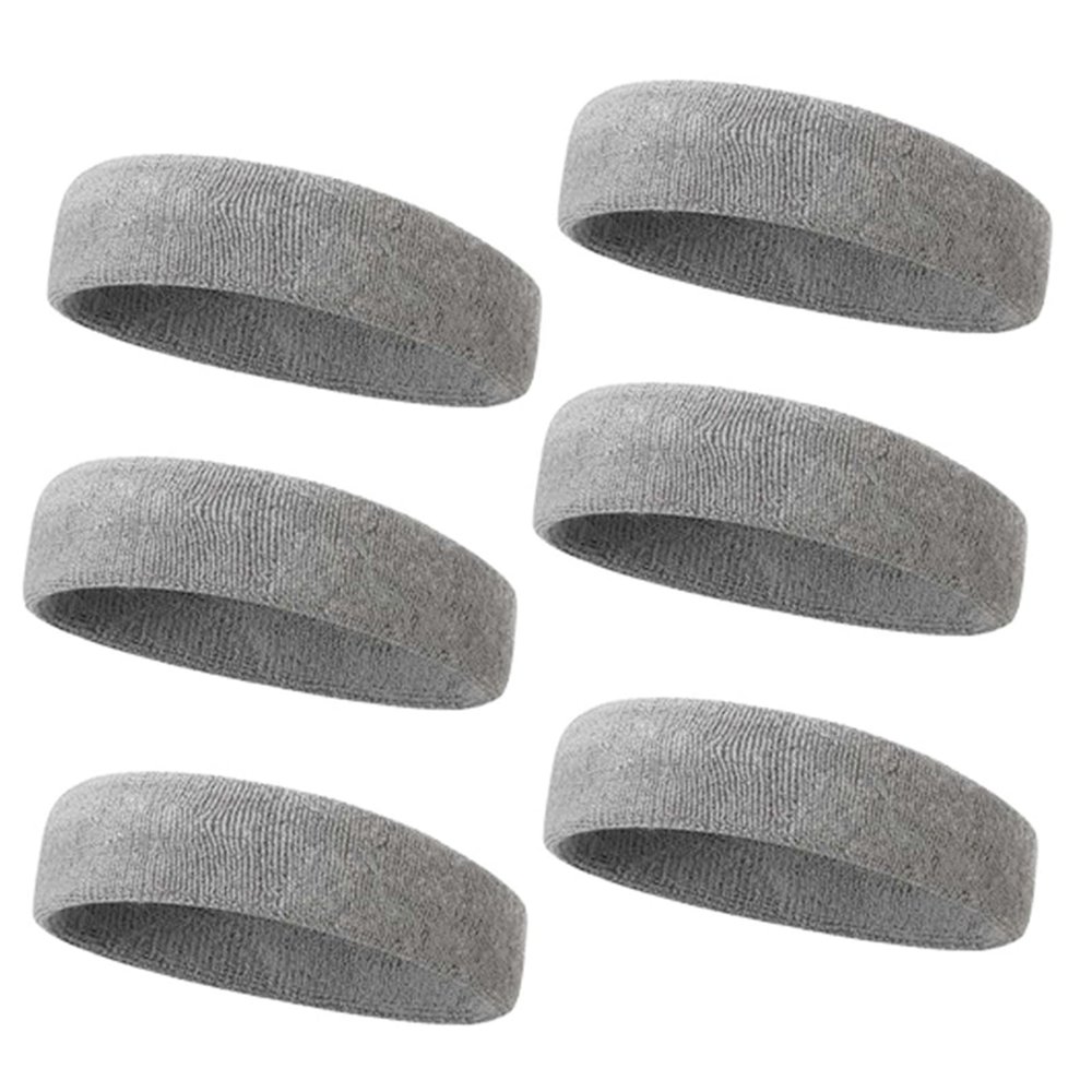 TOPTIE 6 Pieces Sweat Headbands Sport Cotton Terry Cloth Headbands-Grey