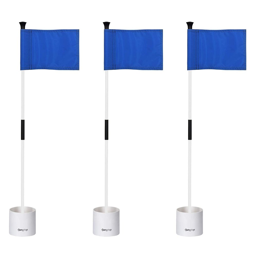KINGTOP Golf Flagstick Mini, Putting Green Flag for Yard, 3 Feet Flagpole 2-Section Design, Golf Pin Flags Hole Cup Set, 4" Putting Cup, 3-Pack