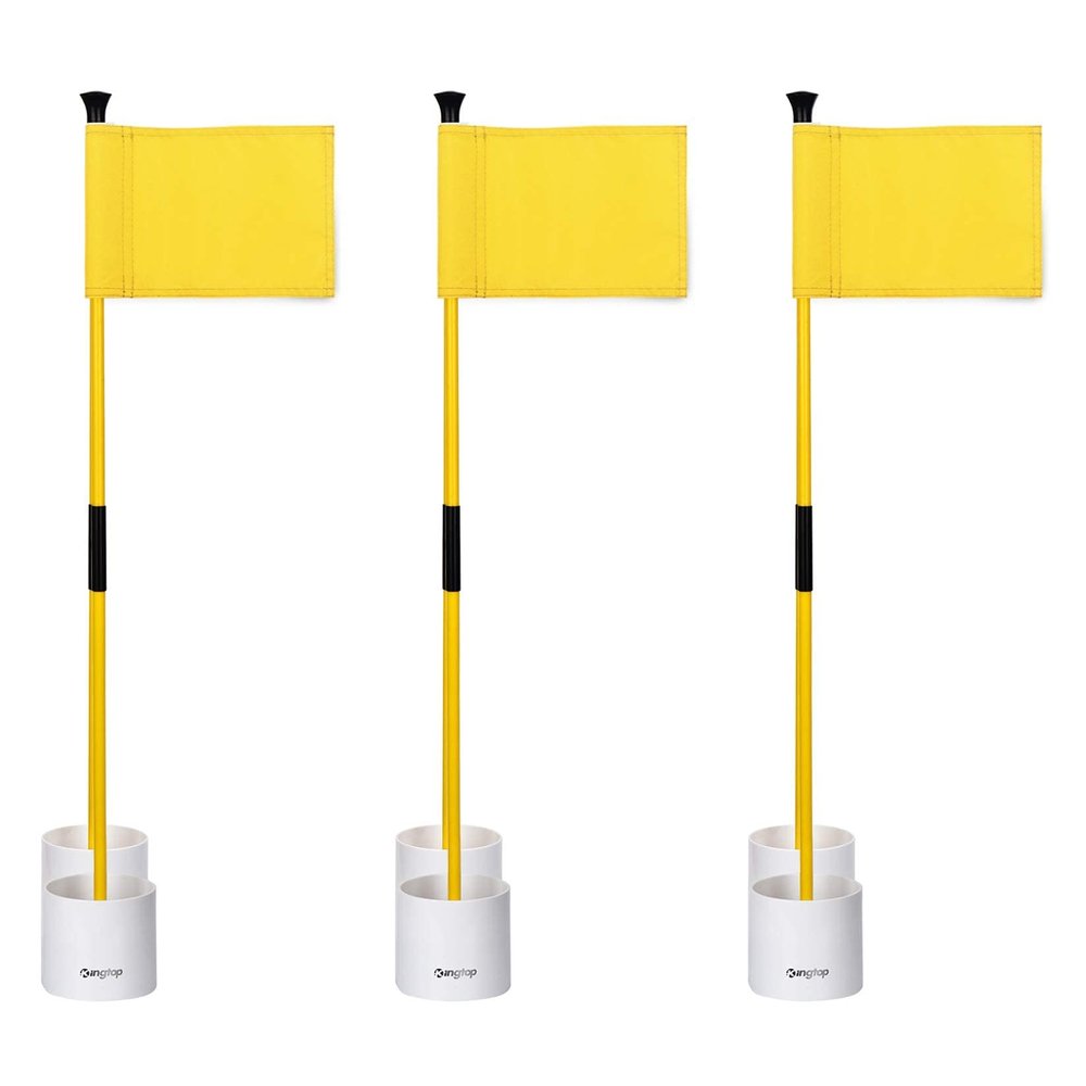 KINGTOP Golf Flagstick Mini, Putting Green Flag for Yard, 3 Feet Flagpole 2-Section Design, Golf Pin Flags Hole Cup Set, 4" Putting Cup, 3-Pack