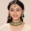 Aheli Traditional Faux Stone Nekclace Earrings Maang Tikka Bollywood Wedding Bharatanatyam jewellery Set Gift for Women (Green) view 3