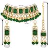 Aheli Traditional Faux Stone Nekclace Earrings Maang Tikka Bollywood Wedding Bharatanatyam jewellery Set Gift for Women (Green) view 4
