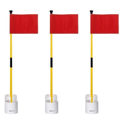 KINGTOP Golf Flagstick Mini, Putting Green Flag for Yard, 3 Feet Flagpole 2-Section Design, Golf Pin Flags Hole Cup Set, 4" Putting Cup, 3-Pack
