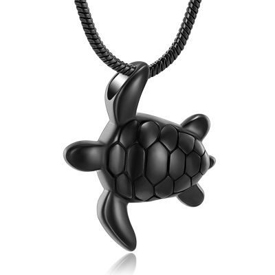 AIWENXI Sea Turtle Urn Necklace for Ashes Animals Cremation Jewelry Stainless Steel Memorial Necklace Keepsakes Jewelry Ashes Holder for Human Pets with Filler Tool,Black
