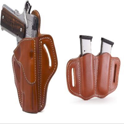 1791 Gunleather 1911 Holster and Mag Pouch Bundle - Right Handed OWB Leather Gun Holster and Mag Holster - Classic Brown
