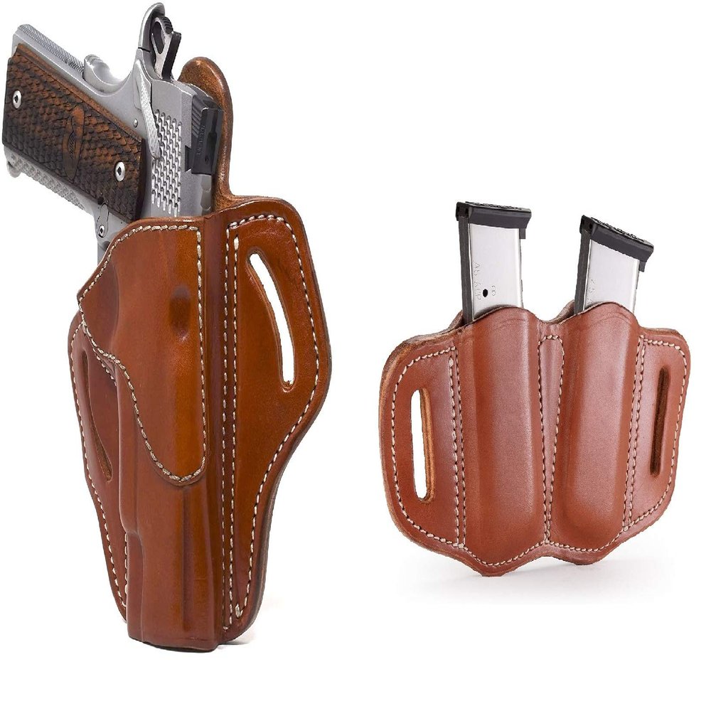 1791 Gunleather 1911 Holster and Mag Pouch Bundle - Right Handed OWB Leather Gun Holster and Mag Holster - Classic Brown