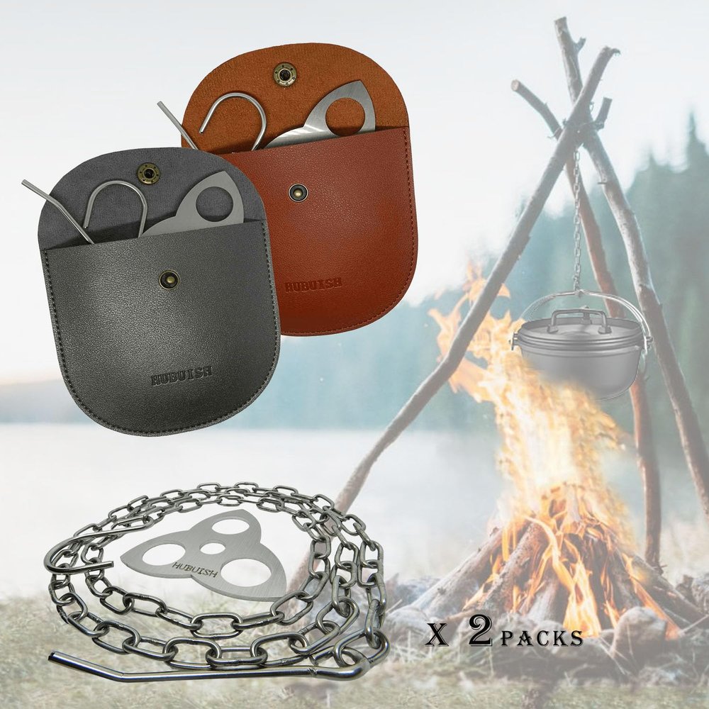 Camping Tripod Board - Campfire Tripod, Camping Tripod for Cooking, Turn Branches into Cooking Tripod, Portable Bushcraft Gear for Camper/Hiker Travel Outdoor Firepit Dutch Oven Tripod (Two Sets)