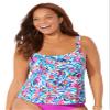 Swimsuits For All Women's Plus Size A Line Relaxed Fit Flared Tankini Top with Adjustable Straps - 14, White Multi (Plus view 1