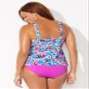 Swimsuits For All Women's Plus Size A Line Relaxed Fit Flared Tankini Top with Adjustable Straps - 14, White Multi (Plus view 2