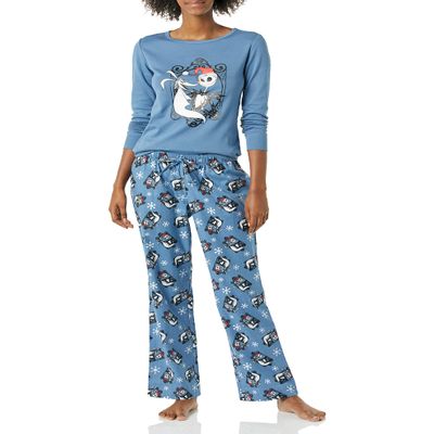 Amazon Essentials Disney | Marvel | Star Wars Women's Flannel Pajama Sleep Sets, Nightmare Santa Jack - Womens, Small