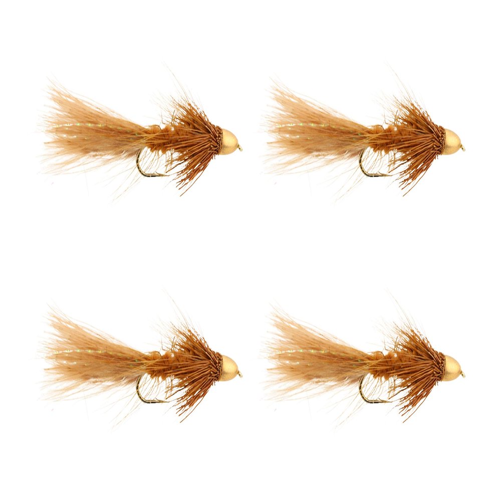 Wild Water Fly Fishing Cone Head Brown Wooly Buggers, Size 6, Qty. 4, for Deeper Water Fish, Trout, Pike, and Bass