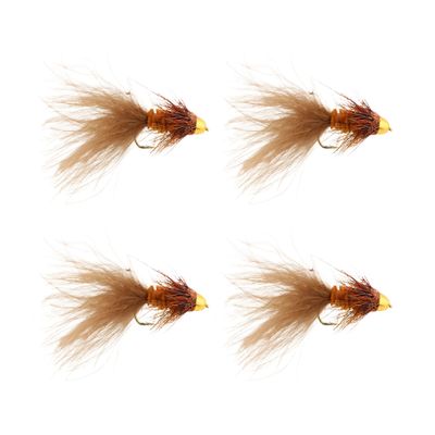 Wild Water Fly Fishing Cone Head Brown Wooly Buggers, Size 8, Qty. 4, for Deeper Water Fish, Trout, Pike, and Bass