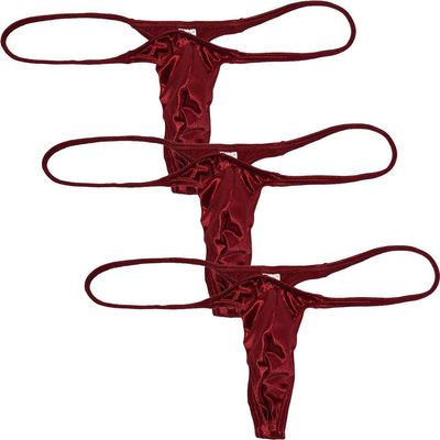 JAXFSTK Men Contoured Pouch Swim Bikini G-Strings Lingerie Underwear Shiny Satin Mini T-Back Jockstrap 3-Pack(Wine Red) L