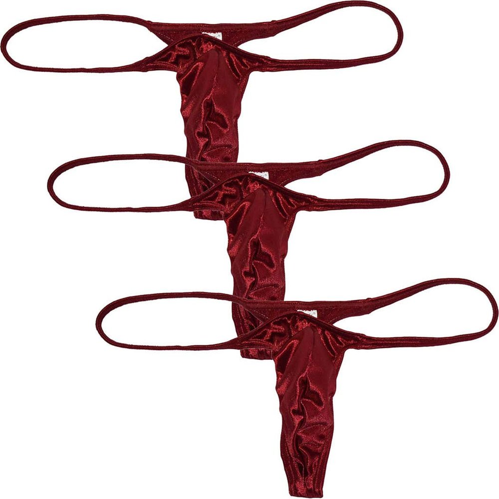 JAXFSTK Men Contoured Pouch Swim Bikini G-Strings Lingerie Underwear Shiny Satin Mini T-Back Jockstrap 3-Pack(Wine Red) L